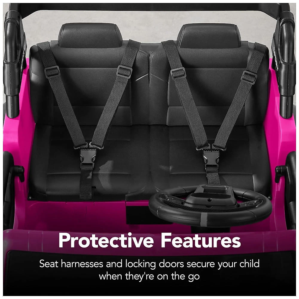 Carro Elétrico Infantil Best Choice Products 24V Rosa, Caminhão 2 Lugares, com Controle Remoto, Bluetooth, Luzes LED e Capacidade para 60 kg