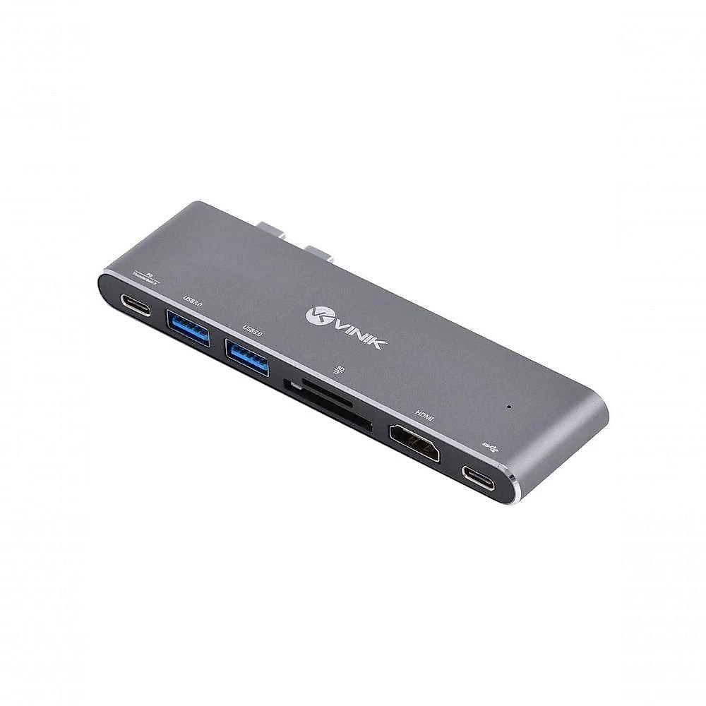 Hub USB Tipo C HC-72 7 em 2 com 2 USB 3.0 HDMI 4K Leitor SD TF Thunderbolt 3 Power Delivery 60W