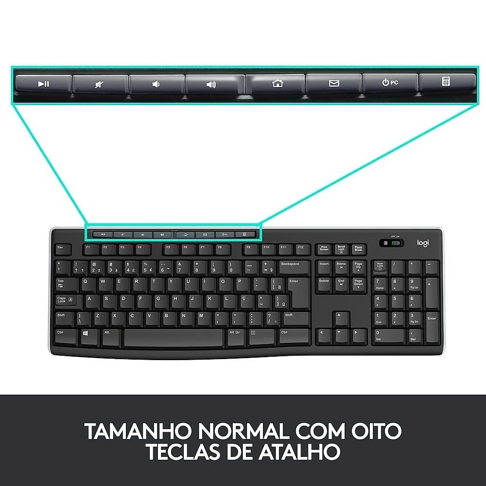 Combo Teclado e Mouse sem fio Logitech MK270 com Teclas de Mídia de Fácil Acesso, Conexão USB, Pilhas Inclusas e Layout ABNT2 -920-004433
