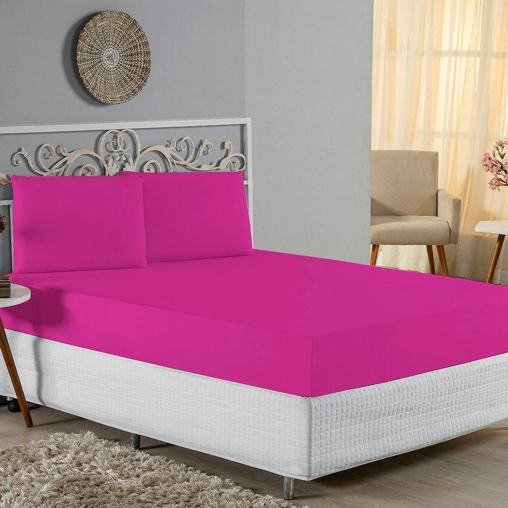 Jogo De Cama Queen Nobre 3 Peças Lençol Com Elástico De 30cm De Altura Malha 100% Algodão - Pink