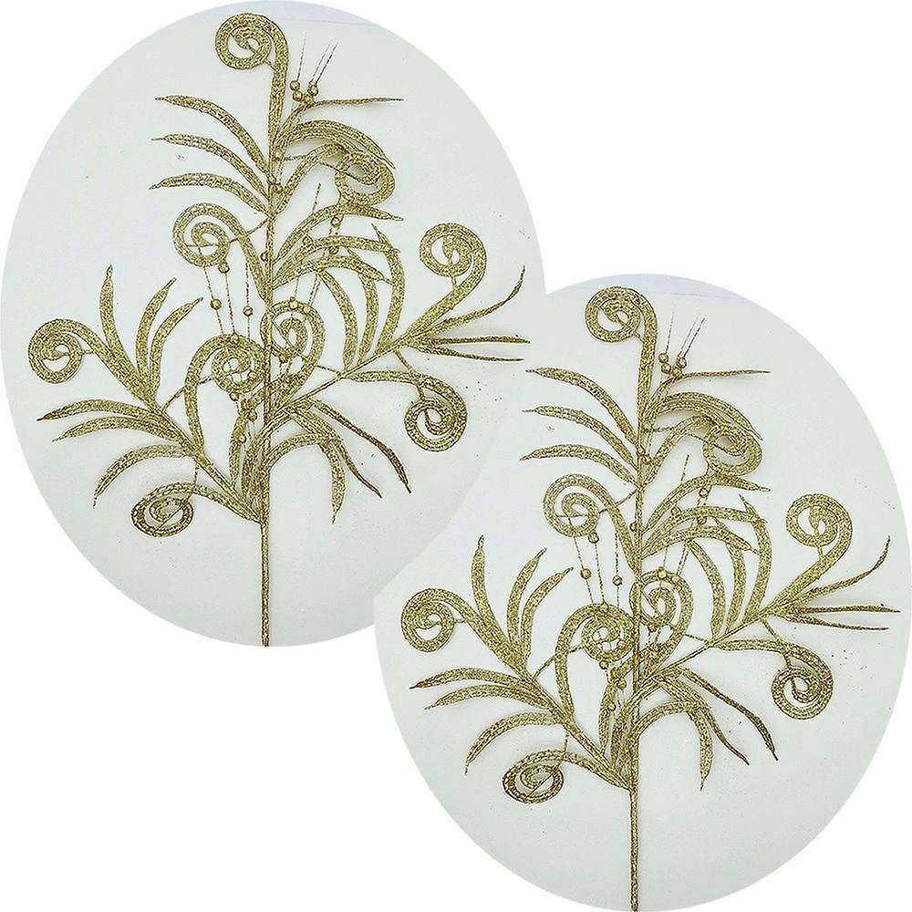 Plantas Folhas Decoração Natal Gliter Dourado 70cm Kit 4pçs
