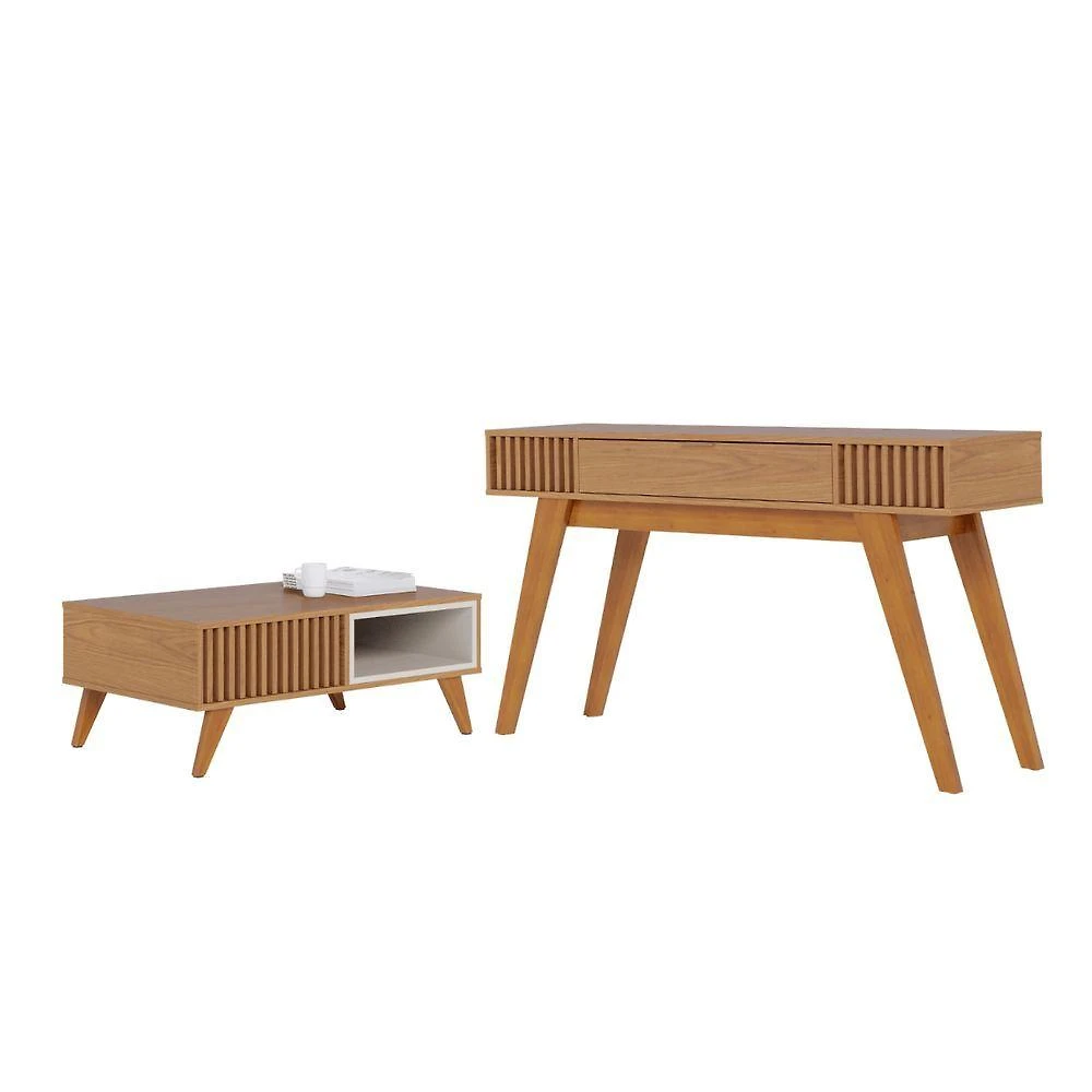 Conjunto Mesa e Aparador Meraki Moderno sem Porta 1 Gaveta MDF-MDP 136CM Freijo Colibri Móveis