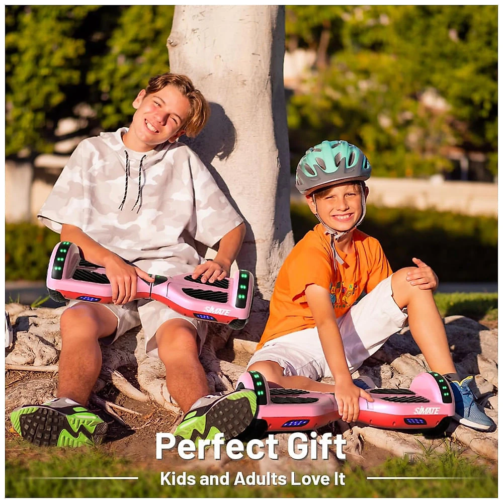 Hoverboard SIMATE Rosa 6,5" com Bluetooth, Luzes LED e Certificação UL2272 – Até 13,7 km/h, Autonomia de 12,8 km