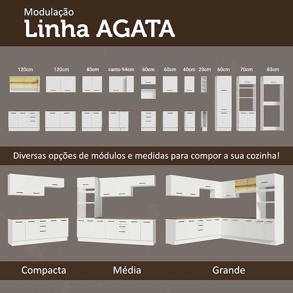 Balcão multiuso 120cm 2 portas 3 gavetas agata madesa b branco