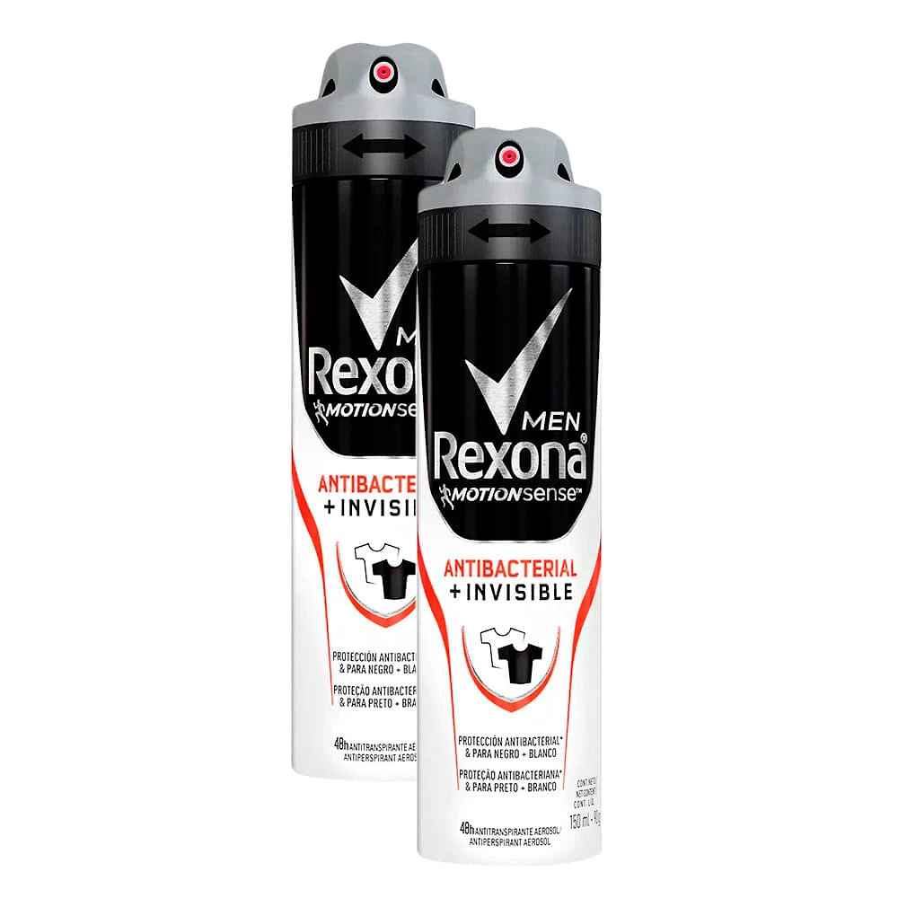 Desodorante Rexona Men Antibacterial + Invisible Aerosol Antitranspirante 48h 150ml | Kit com duas unidades
