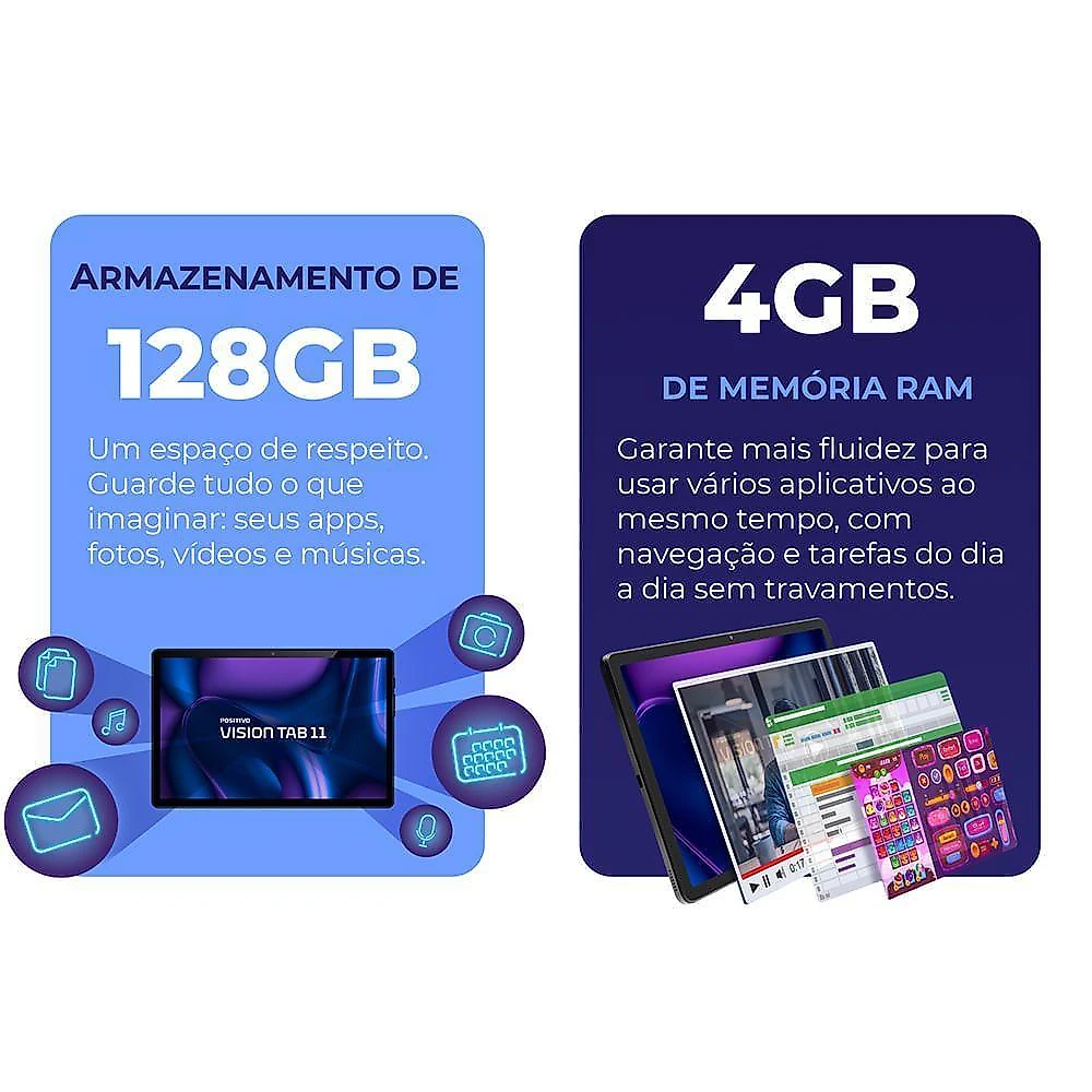 Tablet Positivo Vision TAB 11 Com Capa E Caneta 4GB RAM 128GB 4G Tela 11” Full HD Octa-core Preto