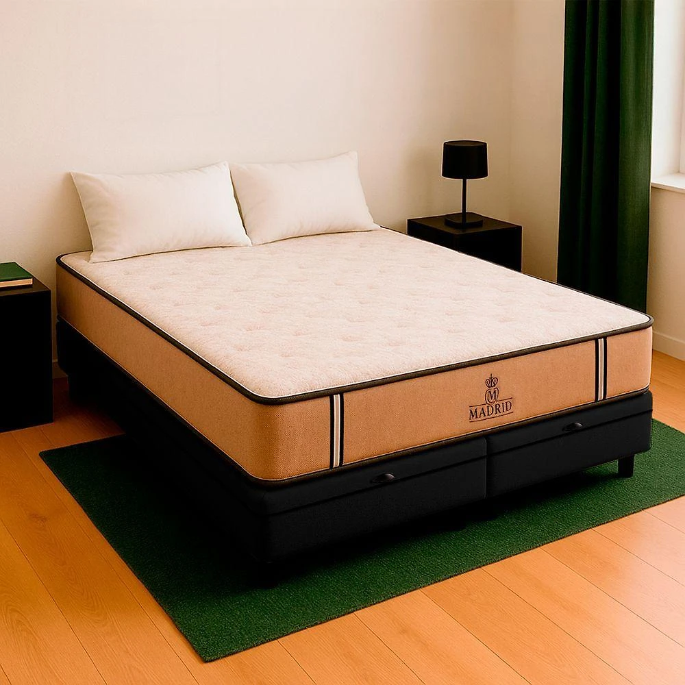 Cama Box Queen Preto Colchão Madrid Molas Vstore 158x198x28