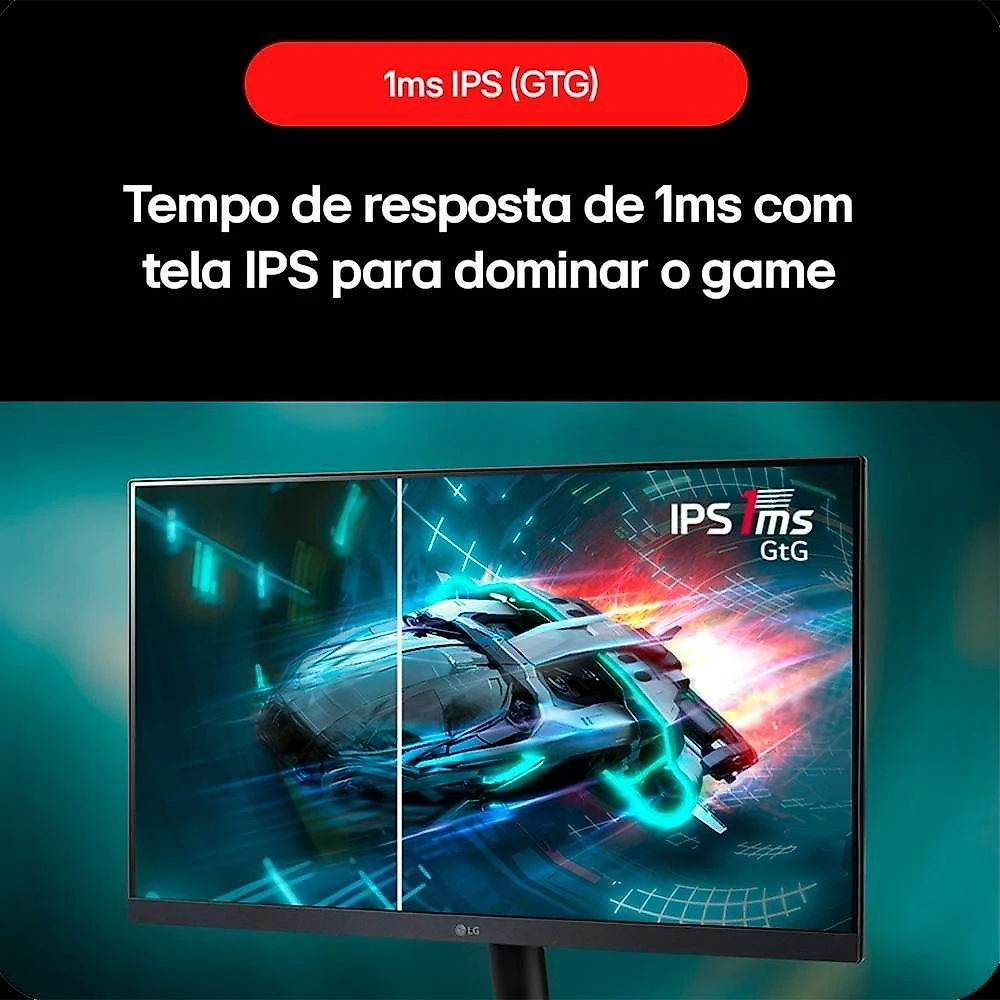 Monitor Gamer LG UltraGear 24", FHD, 180Hz, 1ms, IPS, DP e HDMI, HDR10, FreeSync, G-Sync - 24GS60F-B