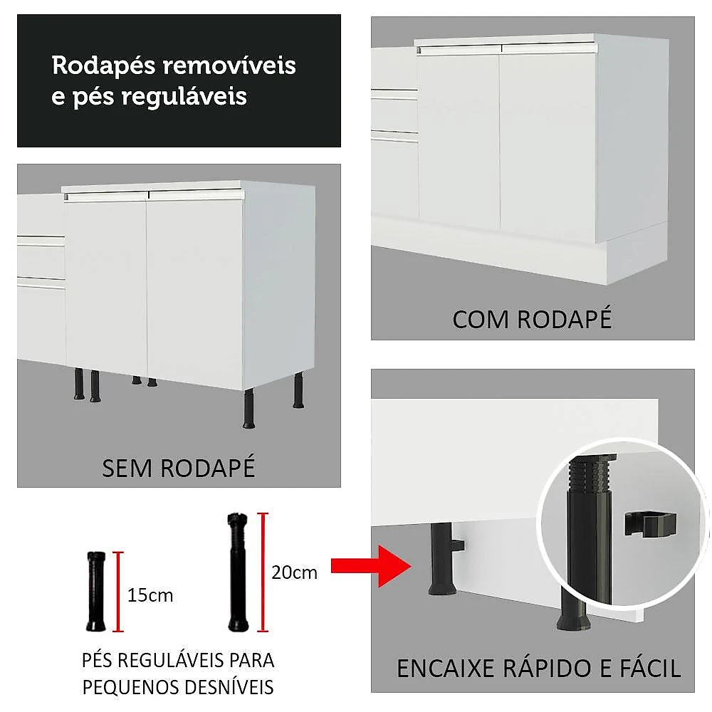 Armário de Cozinha Completa 260cm Branco Glamy Madesa 03 Branco