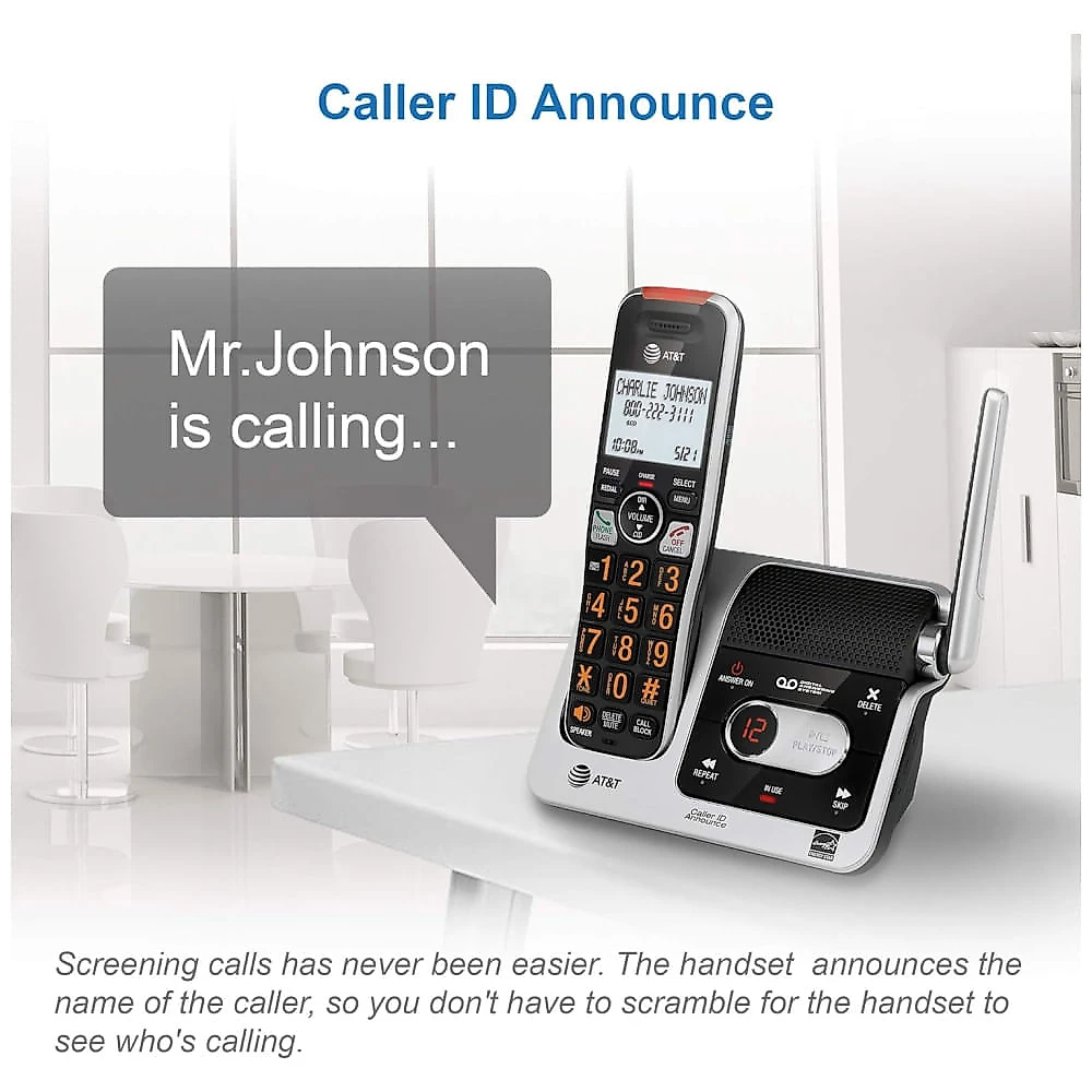 Telefone Sem Fio AT&T BL1022 DECT 6.0 com 2 Aparelhos, Bloqueador de Chamadas e Identificador de Chamadas em Prata - Kit Residencial