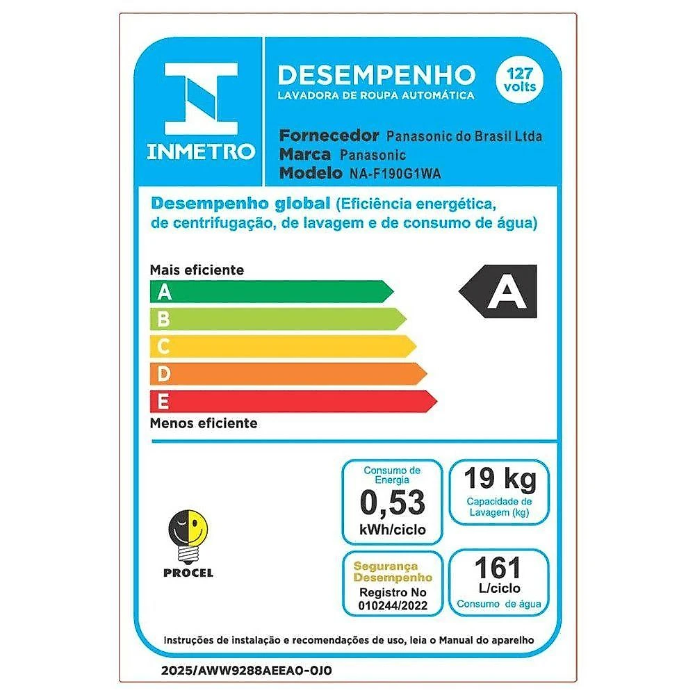 Lavadora NAF190G1W Ciclo Aroma Soft Closing 19kg Panasonic Branco 220V