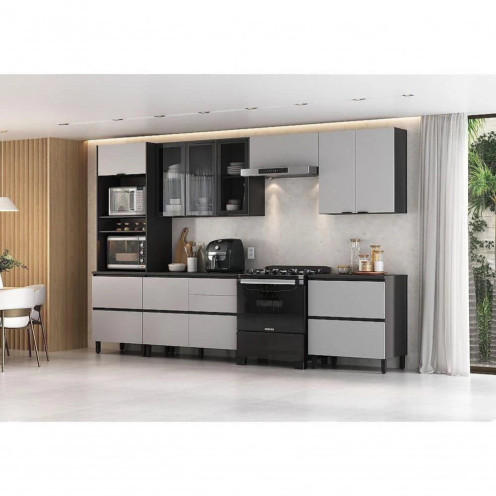 Cozinha Completa Itatiaia Lumina 350cm Paneleiro 2 Nichos Em Madeira Mdf Grafite/fendi