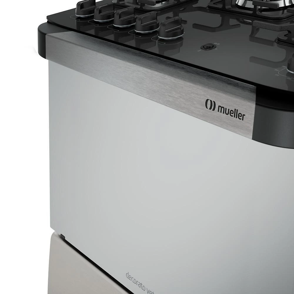 Miniatura Fogão Mueller 5 Bocas Decorato Vetro Inox Com Mesa De Vidro Inox Bivolt