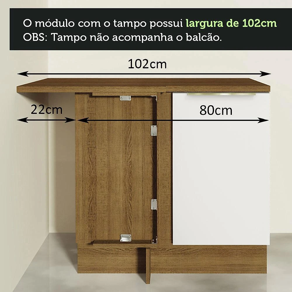 Balcão de canto 1 porta rustic/branco veludo lux madesa