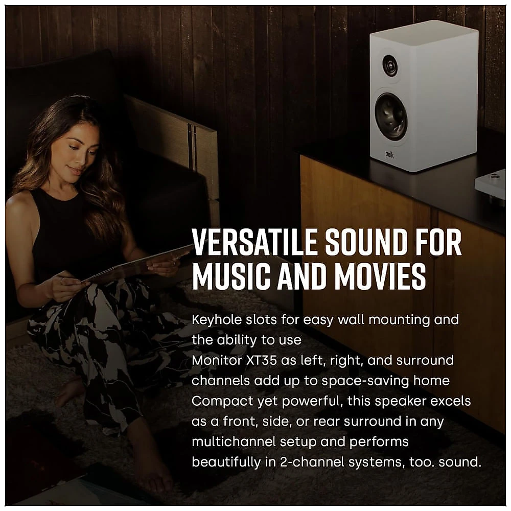 Caixa acústica bookshelf Polk Audio Reserve R100 nogueira, tweeter anelar 25 mm Pinnacle, woofer Turbine 133 mm, Hi-Res, Dolby Atmos e IMAX Enhanced