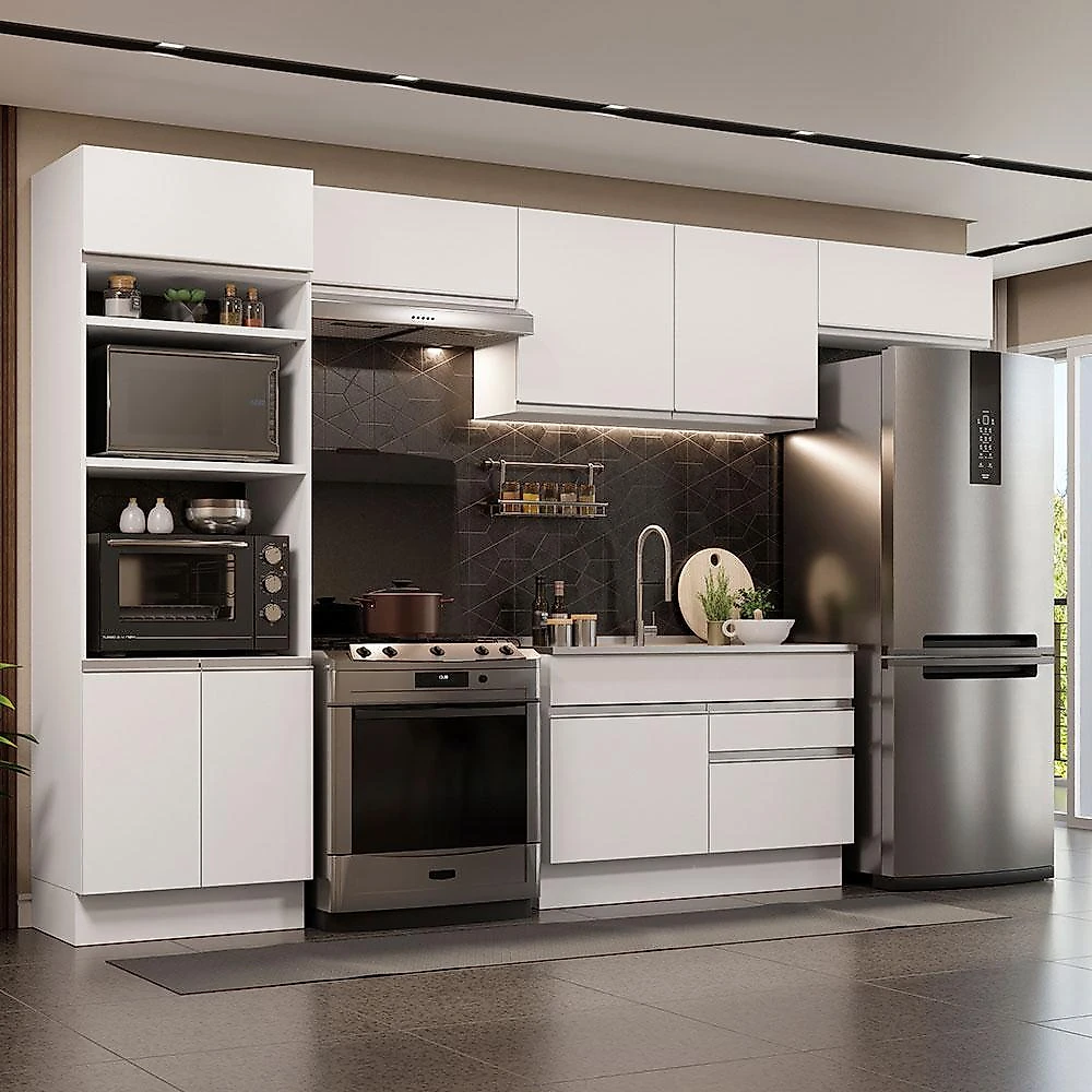 Cozinha completa madesa glamy 350001 com armário e balcão (sem tampo e pia) - branco