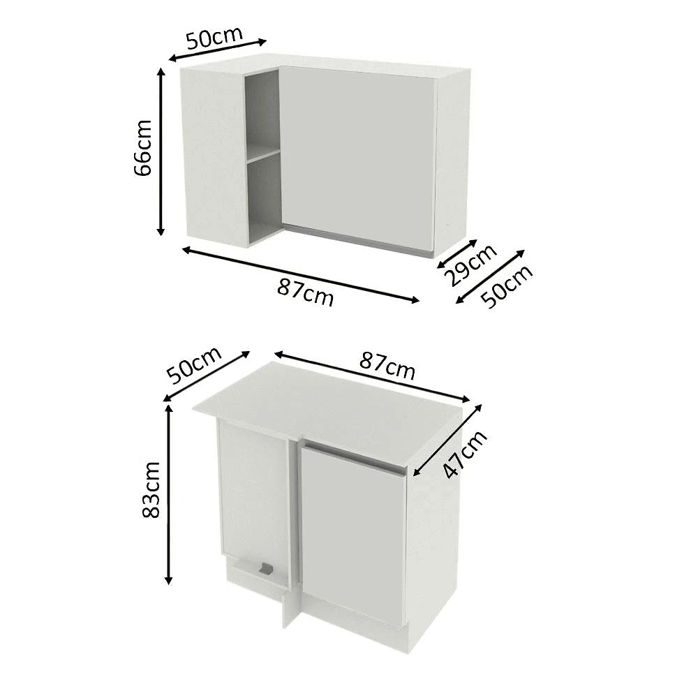 Miniatura Kit Armário de Cozinha de Canto 100% MDF 2 Portas e Nicho Branco Smart Madesa Branco