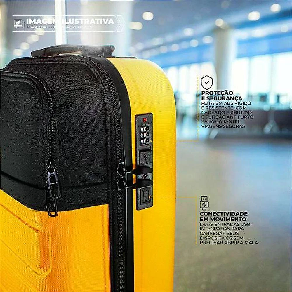 Kit Mala de Bordo + Mochila 33L ABS Antifurto Cadeado Embutido Armor Amarelo Gshield