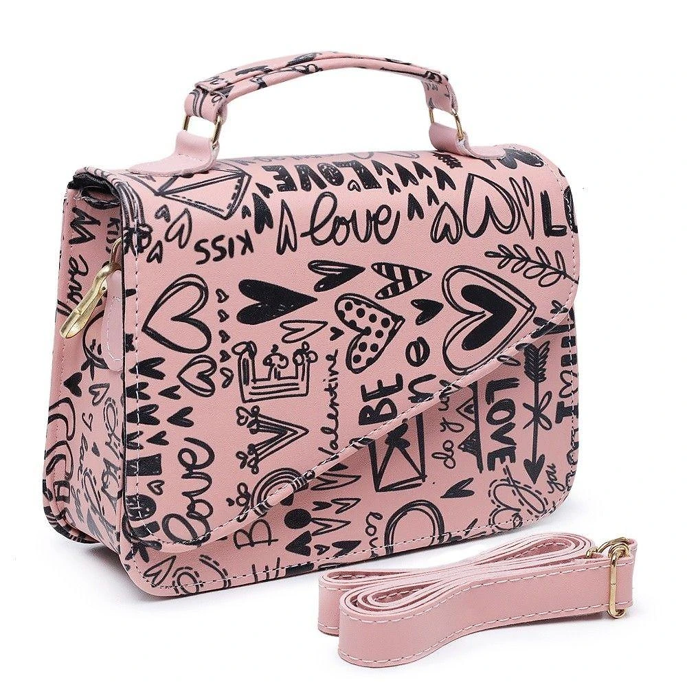 Bolsa Feminina Pequena OEM Lolita Clutch Couro Ecológico 14x17x6cm Rosê Love