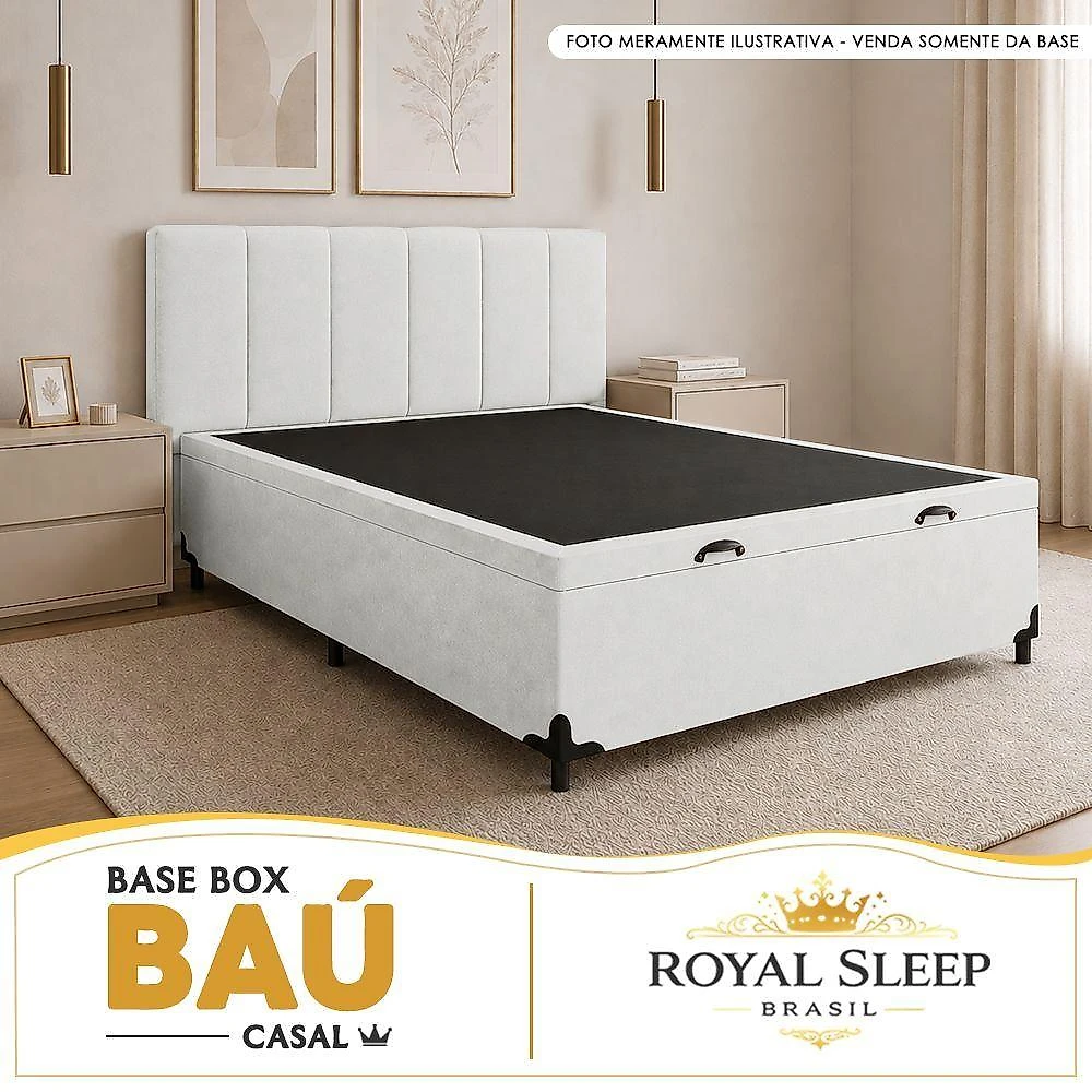 Cama Box com Baú Casal Royal Sleep Tecido Sintético Branco