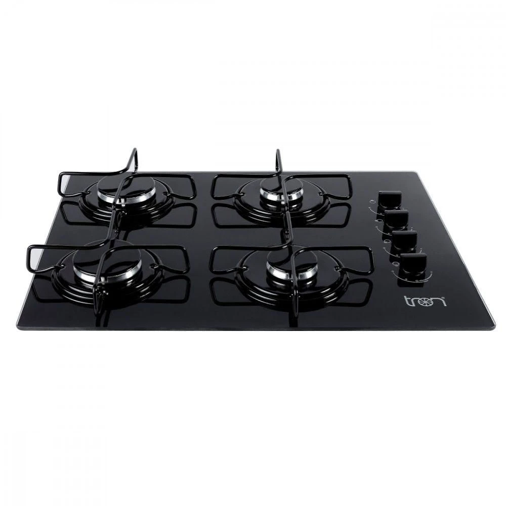 Cooktop Vidro A Gás 4 Bocas 60x46 Bivolt Preto Tron Preto Bivolt