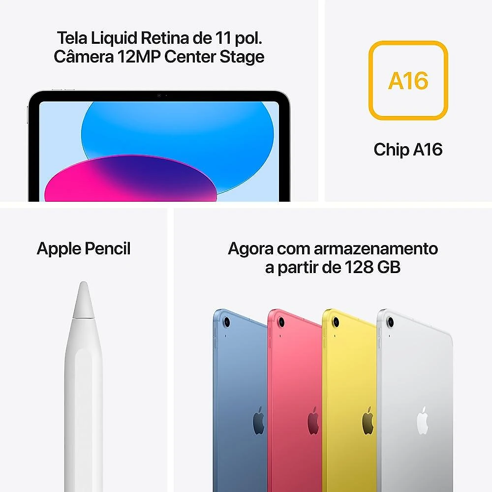 Apple iPad 11ª geração, chip A16, Wi-Fi + Cellular, 256GB - Rosa