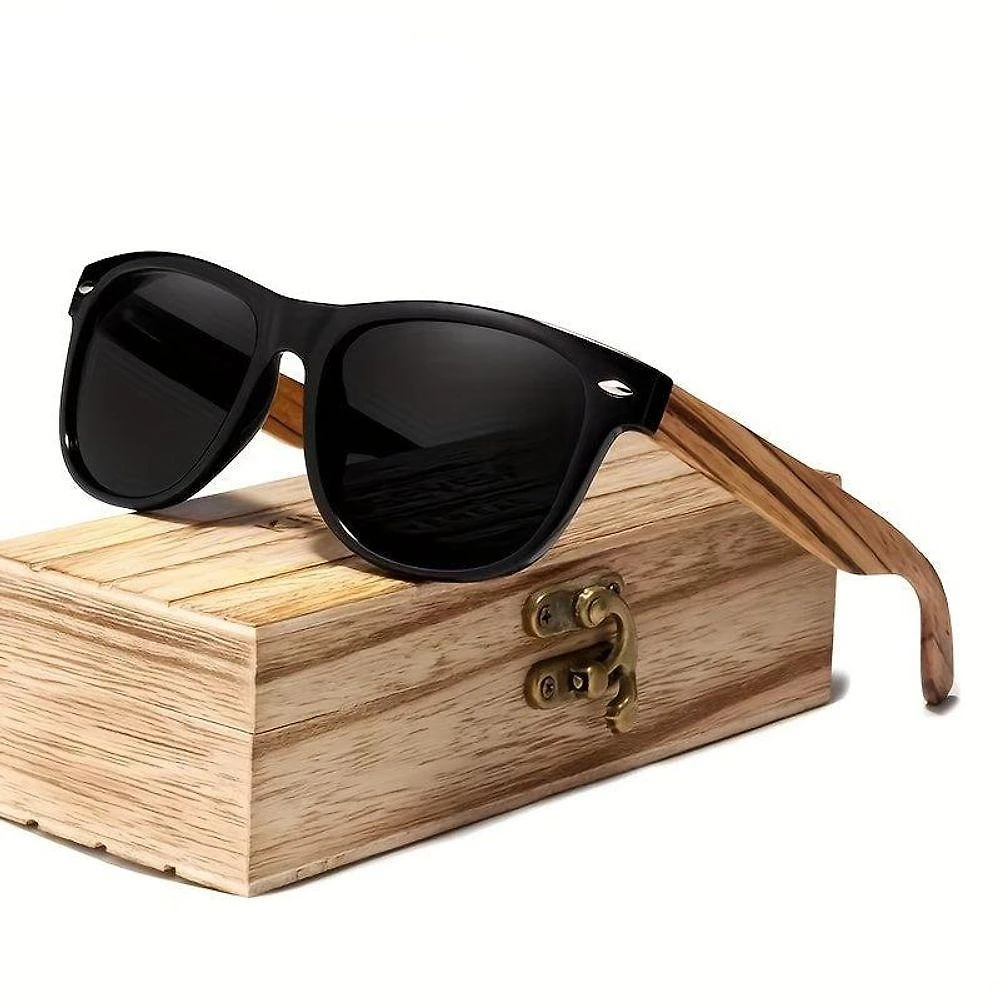 Óculos Vintage Com Lentes Polarizadas - Moldura De Bambu De Contorno Completo Cinza