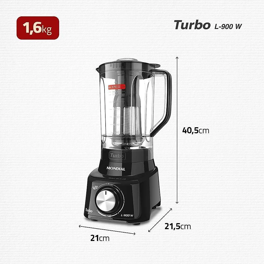 Liquidificador Mondial Turbo Full L-900 FB 900W 2,7L Filtro Inox 5 Velocidades Preto 220V