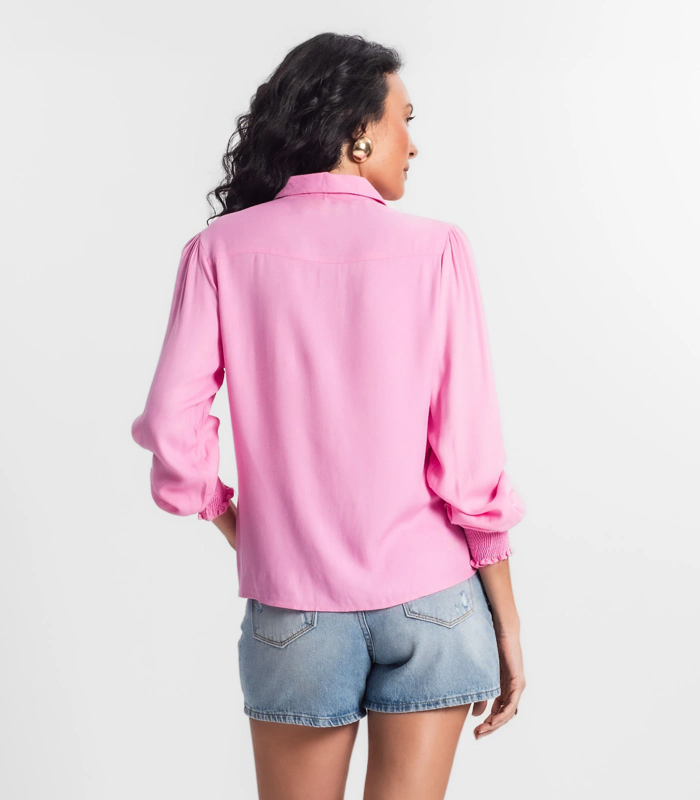 Miniatura Camisa Feminina Manga Longa Punho Lastex Select Rosa G