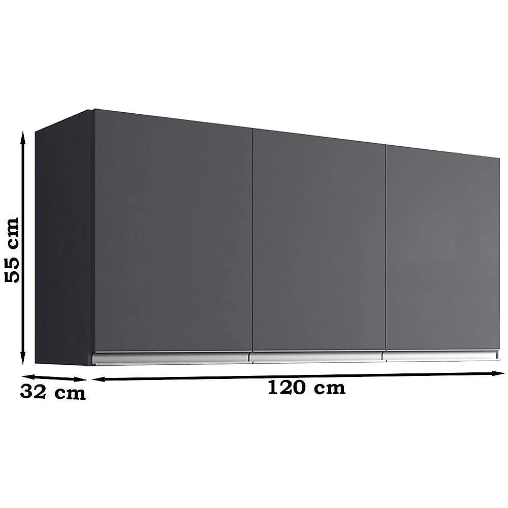 Armario Aereo 120 Cm 3 Portas Andreia Cinza Reajl Cinza