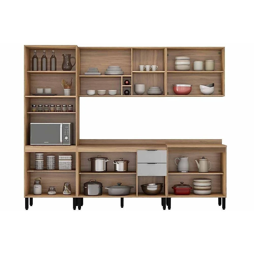 Cozinha Modulada Firenze 4 Portas 2 Gavetas MDF-MDP 120CM Avena e Grafito