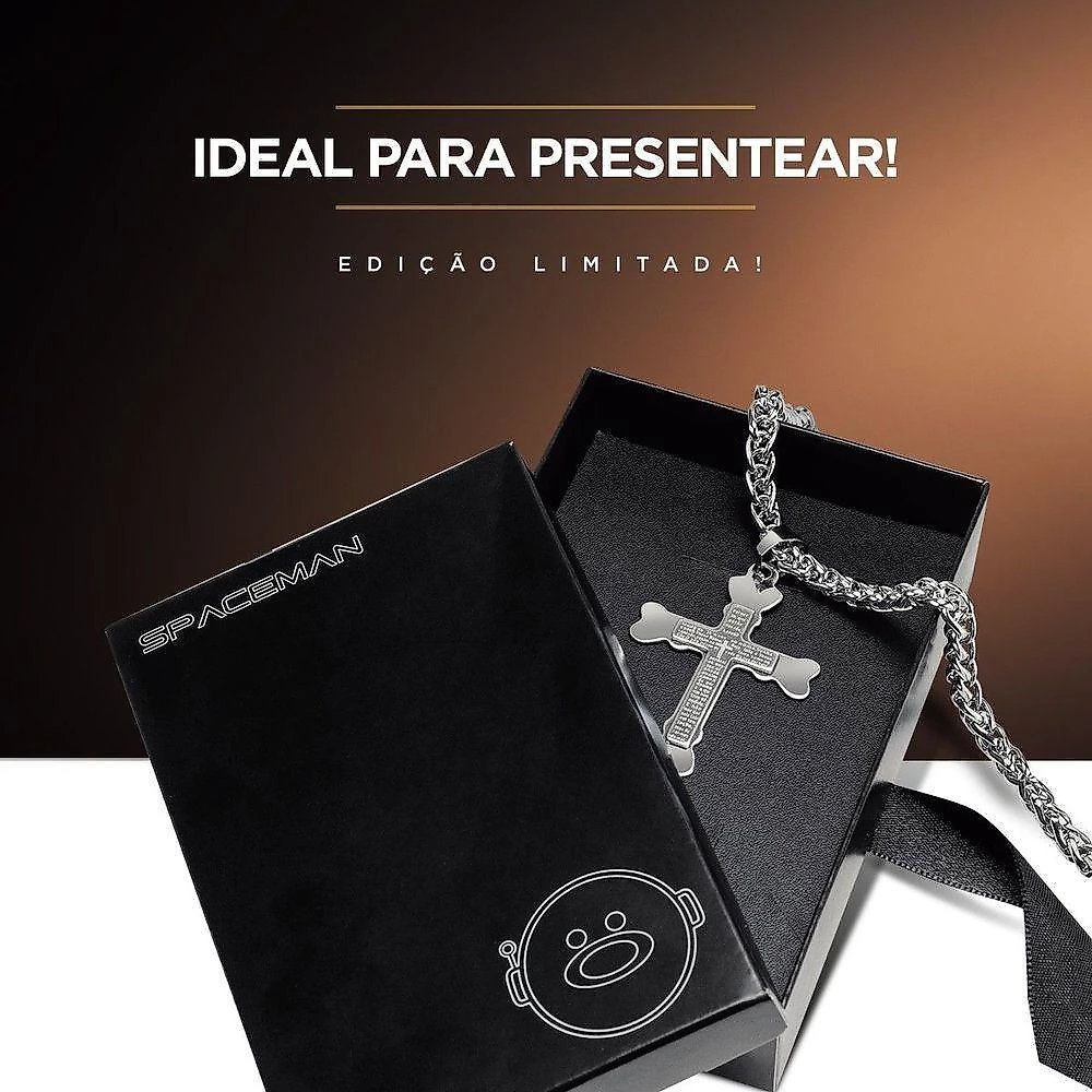 Caixa + Corrente Aço Inox Prata + Cordão Prata Aço Inox Estiloso Moda Masculina Casual