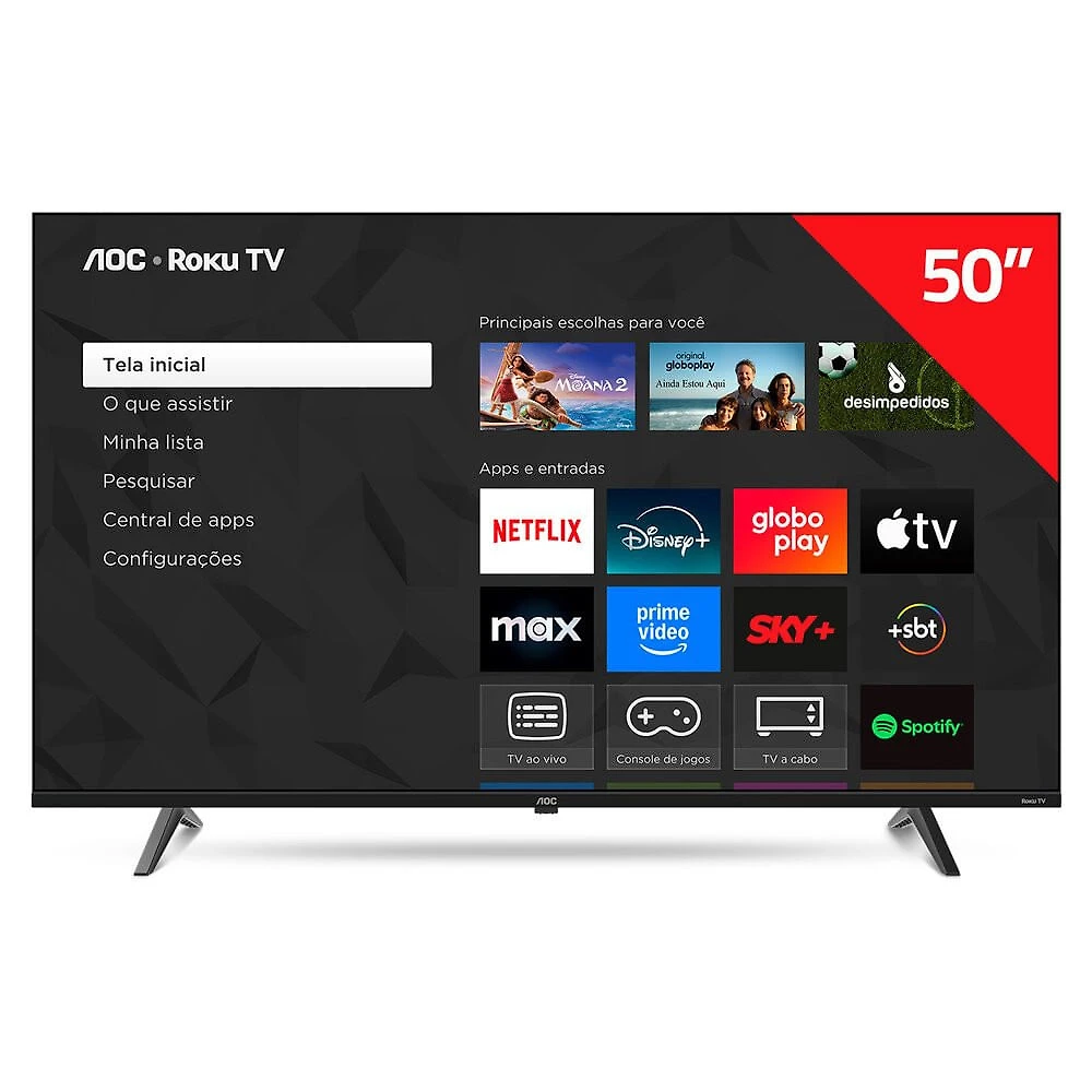 Smart TV AOC 50 Polegadas, DLED, 4K, Roku TV - 50U7045/78G Preto - Bivolt