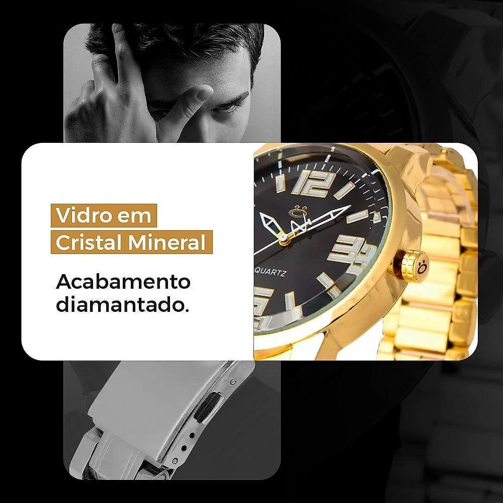 Relogio Aço Inox Prata Masculino + Cordao Social Grumet