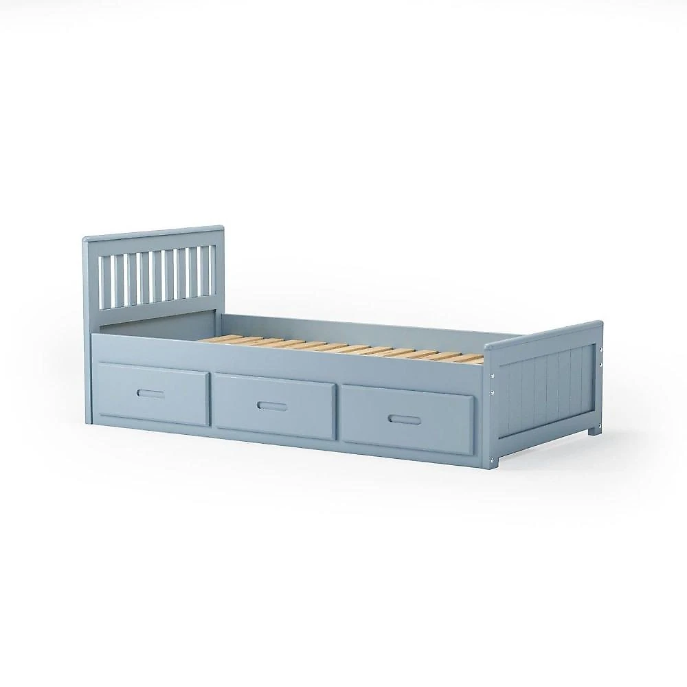 Cama Solteiro 03 Gavetas - Madeira Maciça Azul Azul