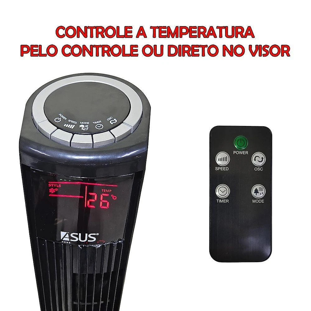Ventilador Torre Leva Pra Casa 70W 3 Pás 3 Velocidades VTR-01 Preto 110V