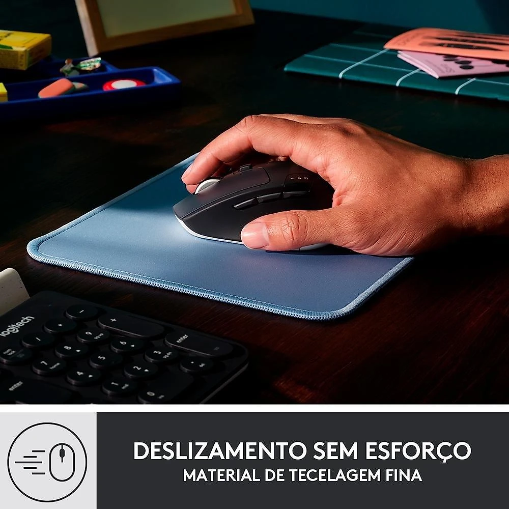 Mousepad Studio Series Logitech Portátil, 230x200mm, Antiderrapante, Resistente a Derramamentos, Azul - 956-000038