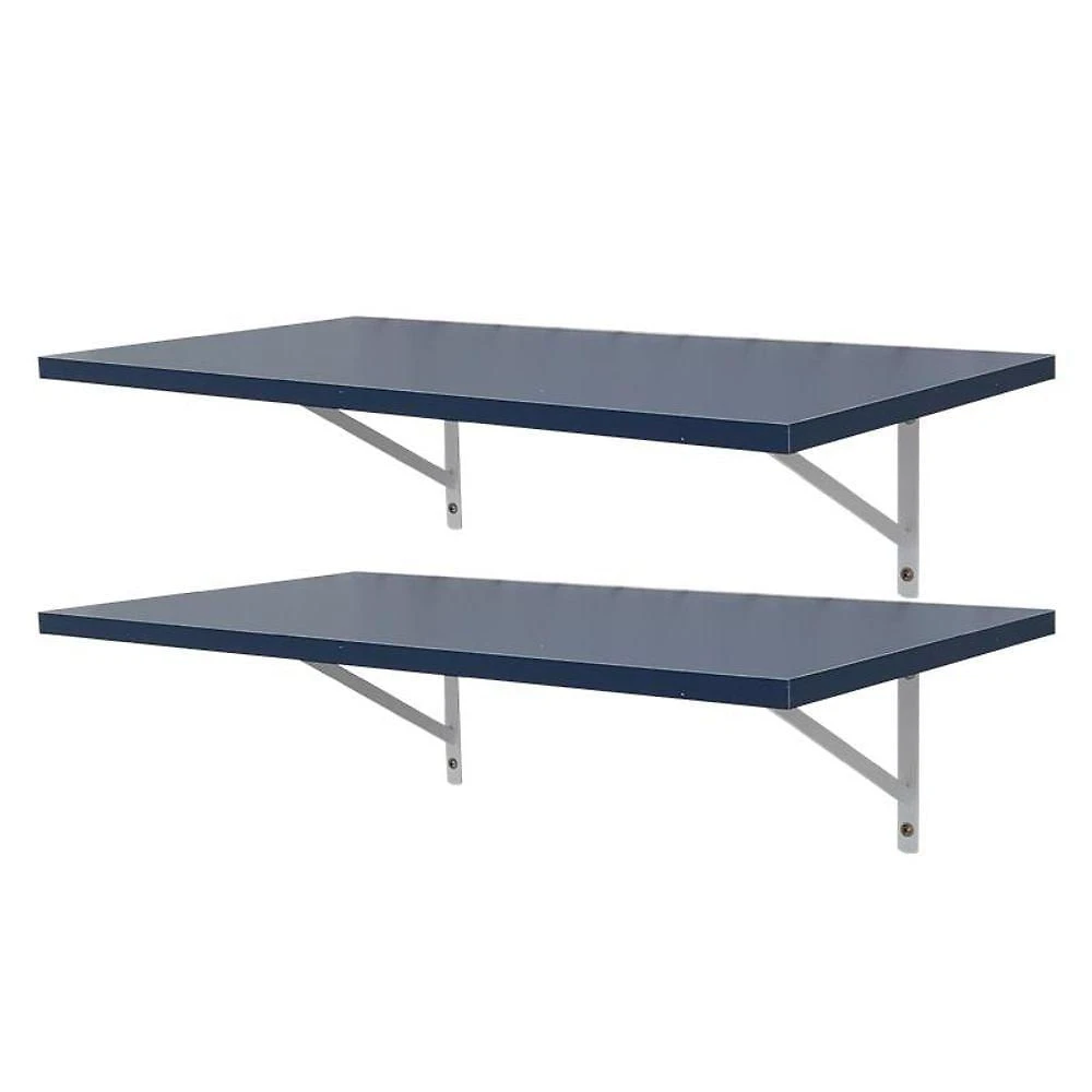 Prateleira Kit 2 70X25CM MDP Fixação Mão Francesa Sala Azul Mercado das Prateleiras