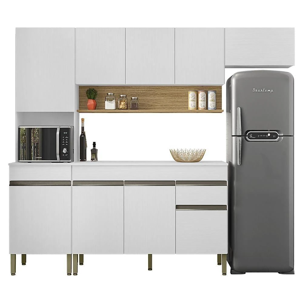 Armário de Cozinha Completa Madrid 9 Portas 1 Gaveta MDF 280cm Amadeirado Texturizado