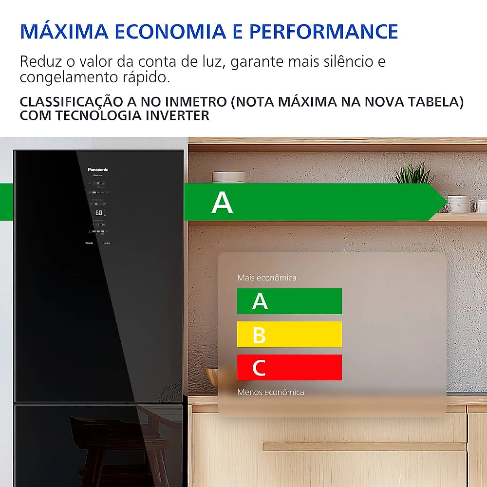 Miniatura Geladeira Panasonic BB65 Black Glass Inverse Frost Free 467L Inverter A - NR-BB65GV7B NR-BB65GV7BA