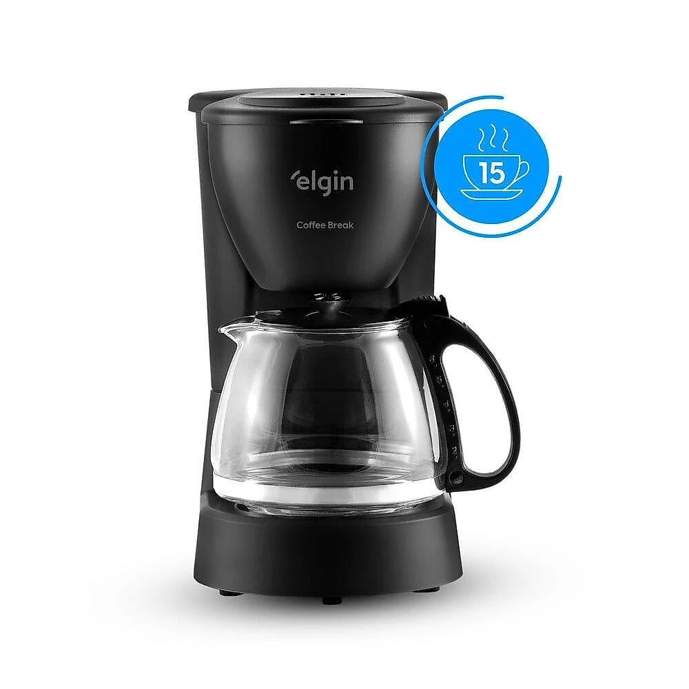 Cafeteira elétrica elgin coffee break 15 xícaras preta 650w filtro permanente sistema corta-pingo 220