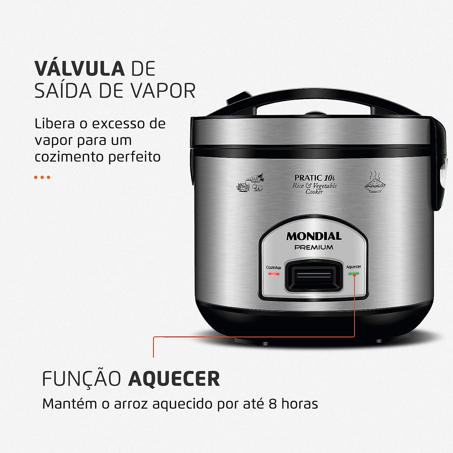 Panela Elétrica Mondial Pratic 10I PE-42-10X PANELA ELÉTRICA DE ARROZ-127V-PRETO/INOX