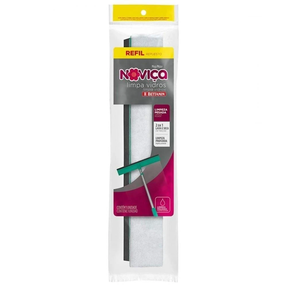 Kit 20 Refis para Mop Limpa Vidros Noviça para Lavar e Secar Uso Diário Branco Bettanin