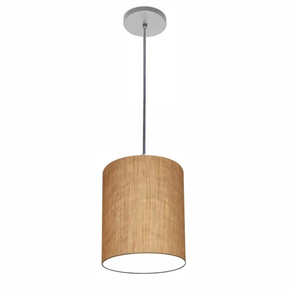 Luminária Pendente Vivare Free Lux Md-4104 Cúpula em Tecido Palha, Canopla Cinza Vivare Brasil