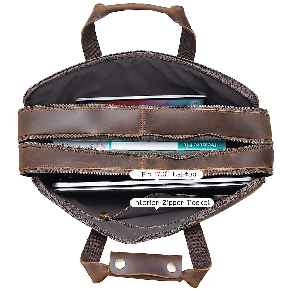 Bolsa Carteiro Masculina de Couro Italiano Grosso para Laptop com 17,3 Polegadas, Polare Original, Marrom 110v