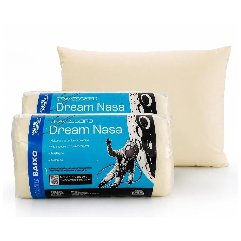 Kit 2 Travesseiros Dream NASA 50x70CM Perfil Baixo 10CM Viscoelástico Antialérgico Yeet