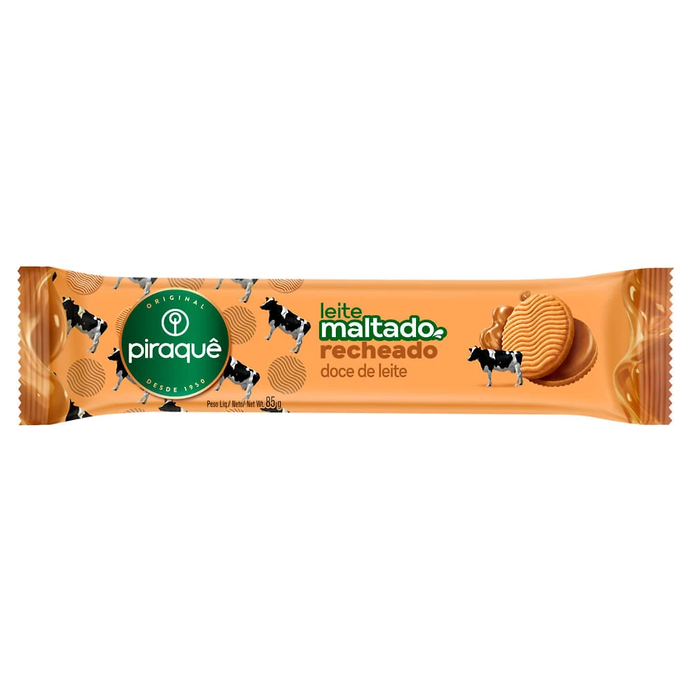Biscoito Piraquê Leite Maltado Recheado Doce de Leite 85g