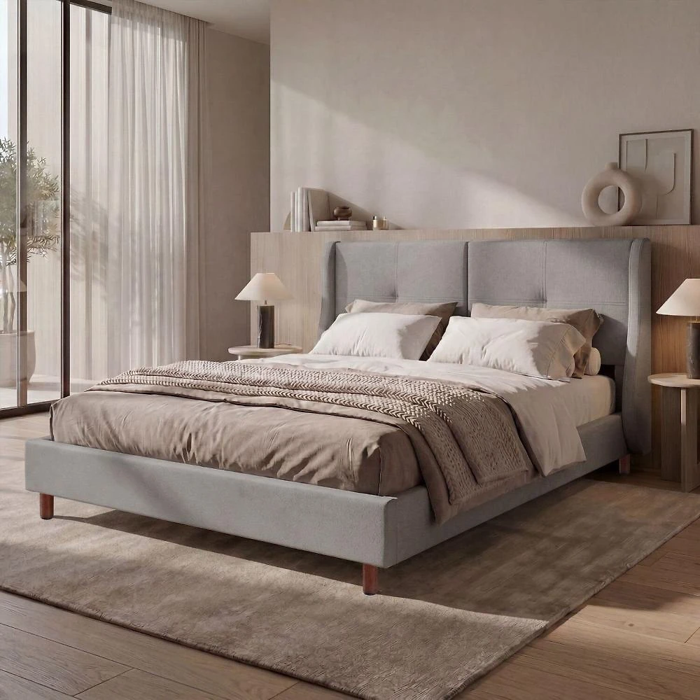 Cama Estofada Casal com Estrutura Reforçada e Design Moderno Milão Cinza