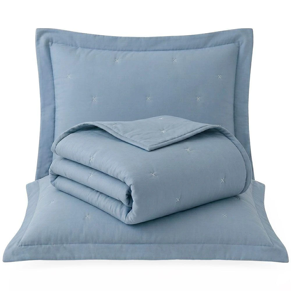 Kit Cobre Leito Colcha Fenix Casal 3 Peças Percal 300 Fios Azul Clara Luz Decora
