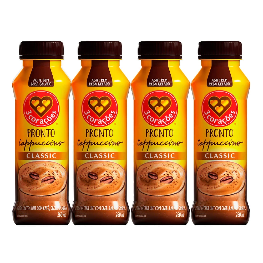 Kit 4 Cappuccino Pronto Classic 3 Corações 260ml